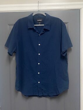 BONOBOS Cabana Shirt Navy Seersucker athletic fit Short Sleeves preppy XL NWOT